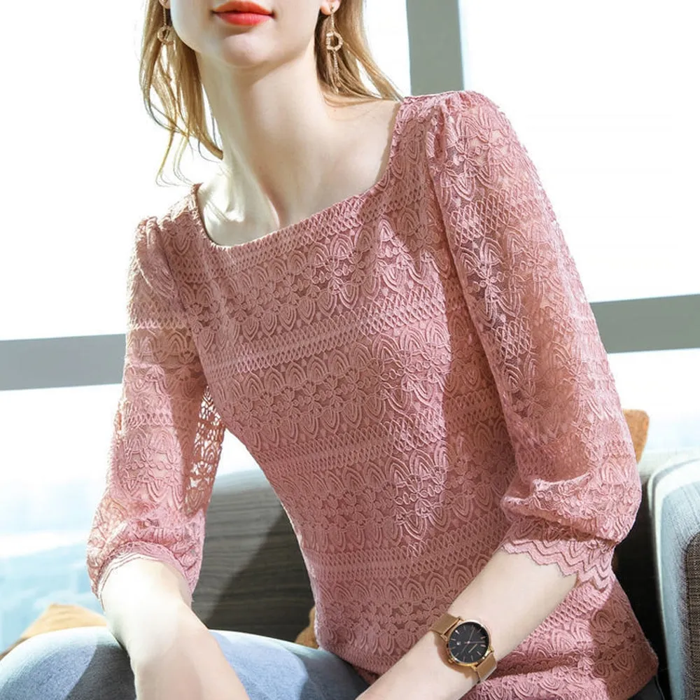 Retro Short Sleeve Lace Blouse