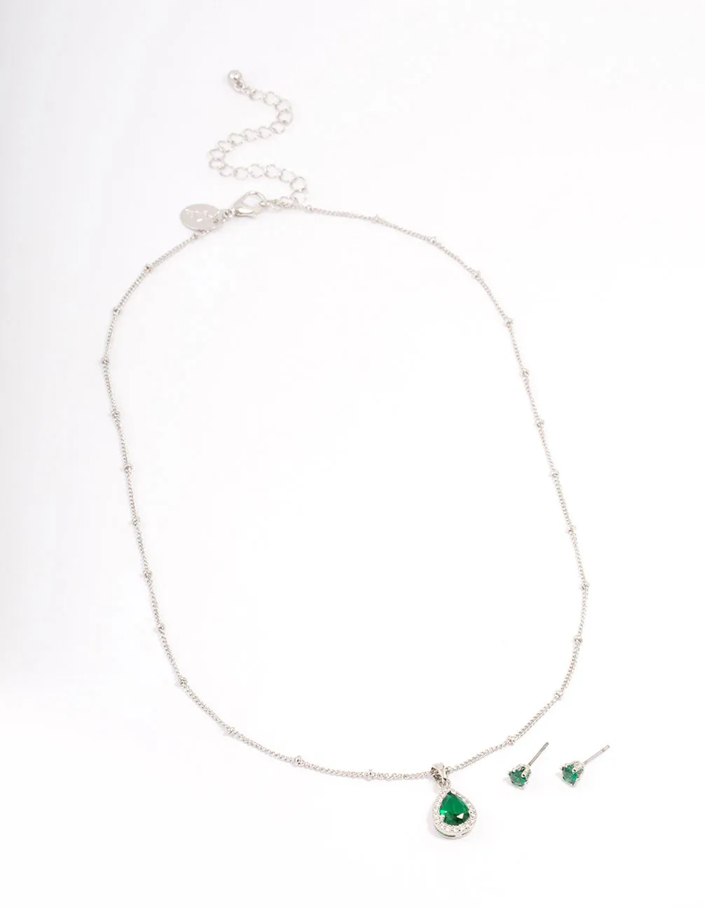 Rhodium Cubic Zirconia Emerald Earring & Necklace Set