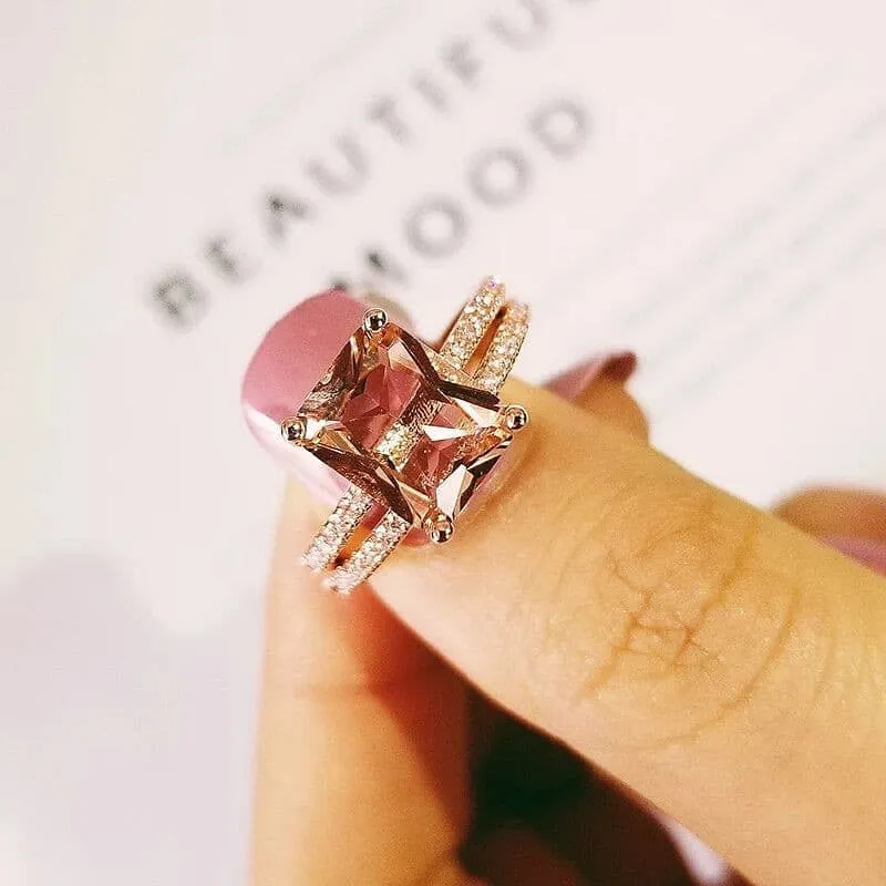 Rose Gold Princess Cut Ring Set