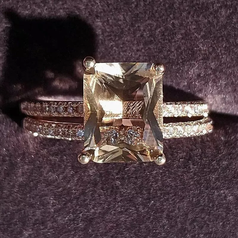 Rose Gold Princess Cut Ring Set