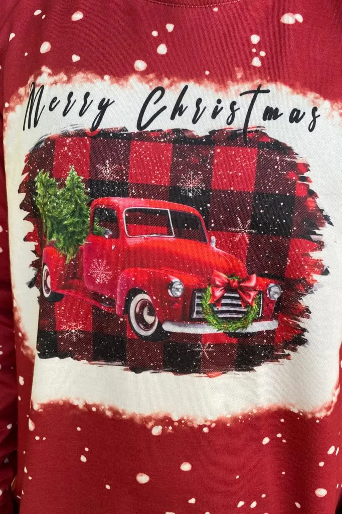 S, M : Red Christmas Truck long sleeve sweat shirt