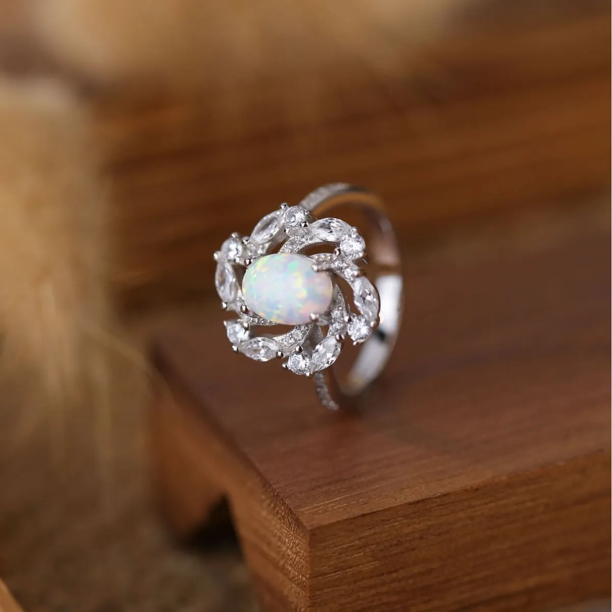 S925 Silver Simple Tapered Lace Opal Ring