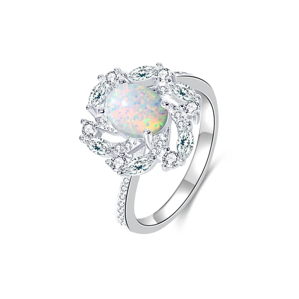 S925 Silver Simple Tapered Lace Opal Ring