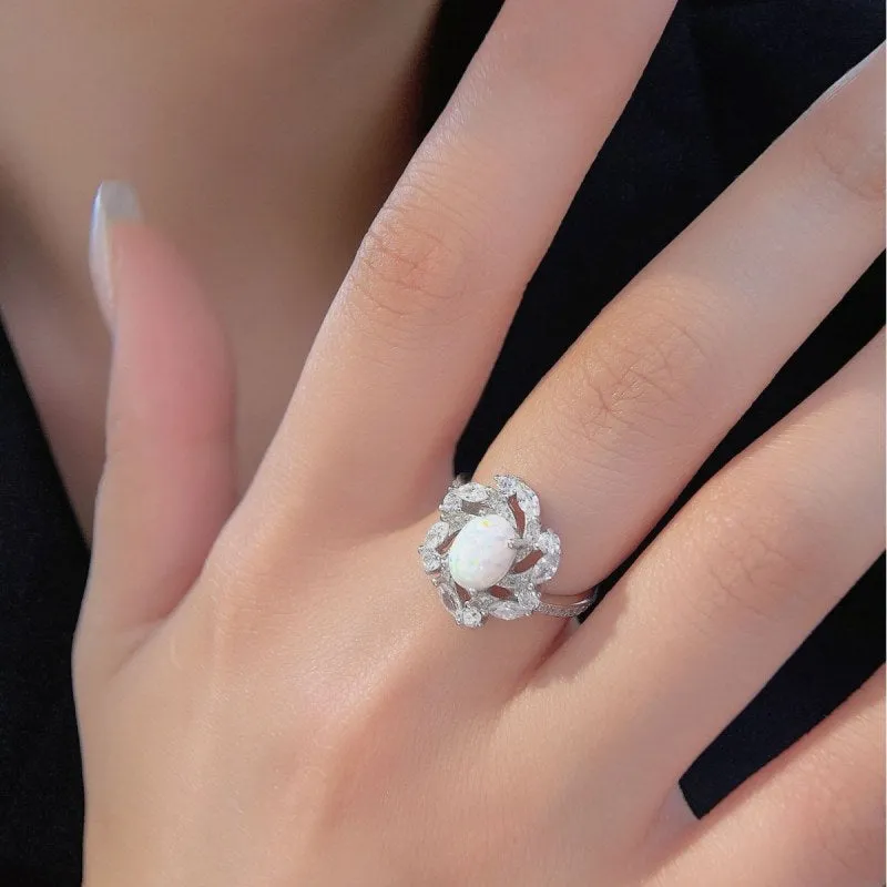 S925 Silver Simple Tapered Lace Opal Ring