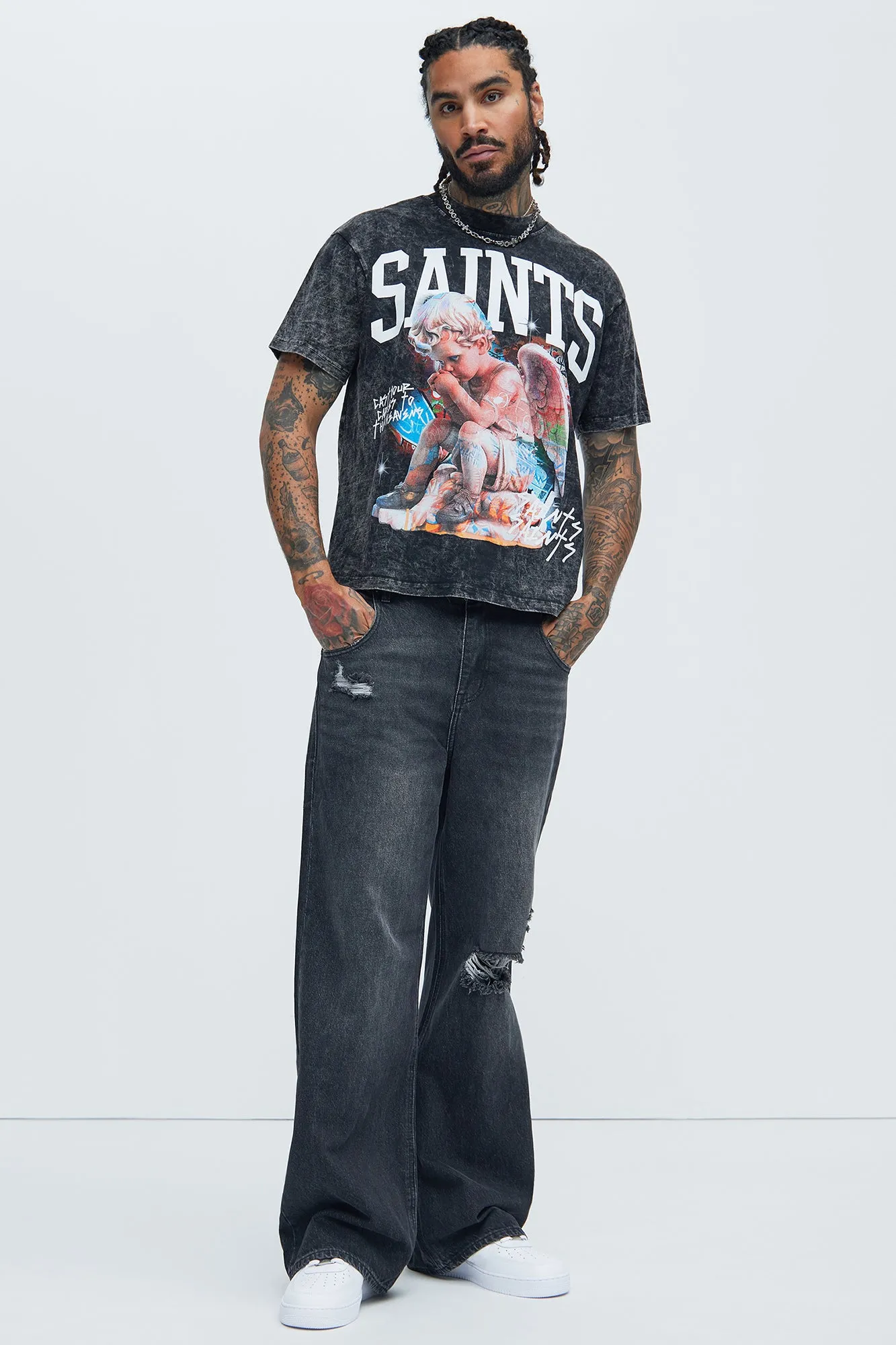 Saints Art Oversize Short Sleeve Tee - Black