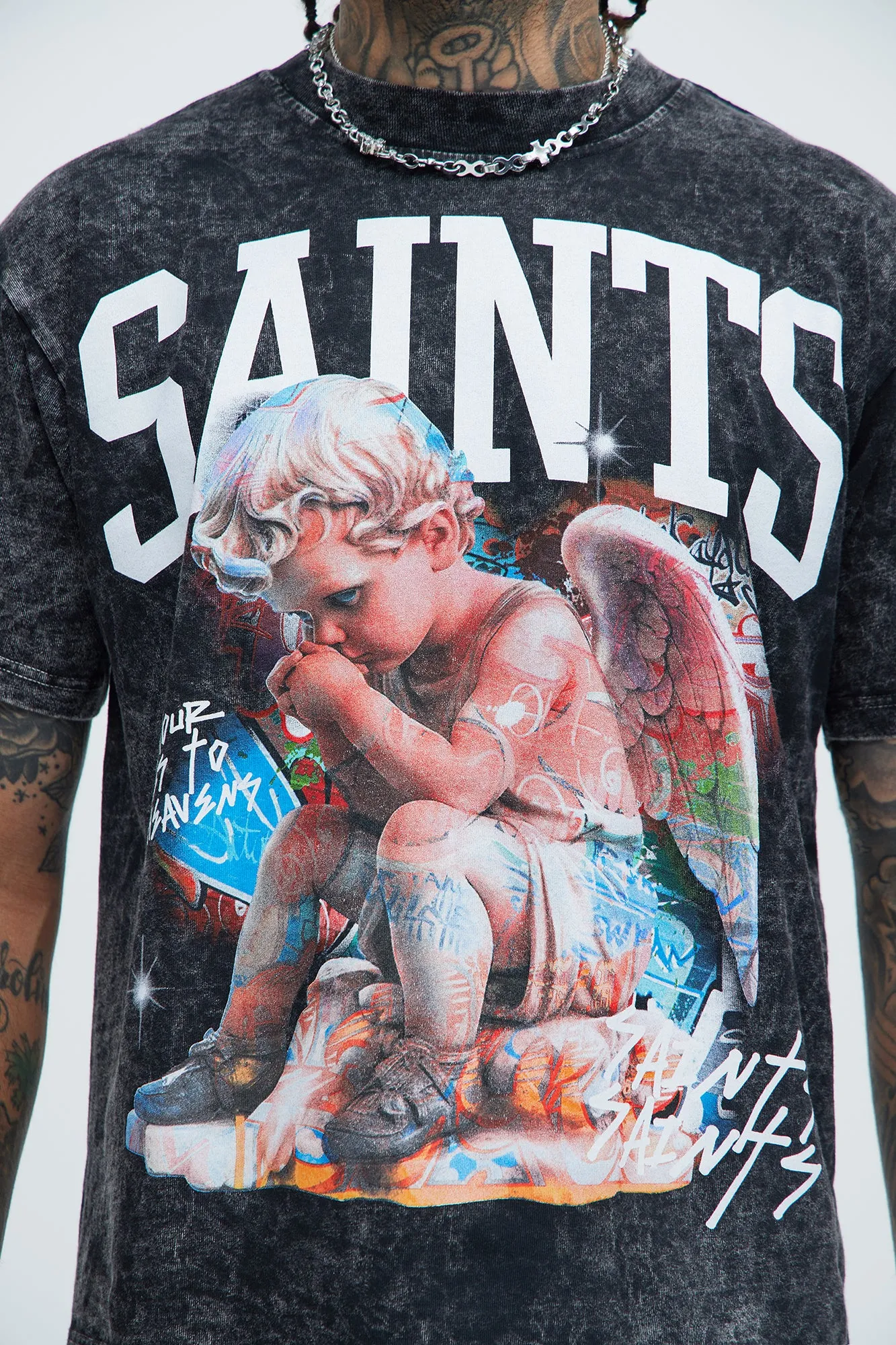 Saints Art Oversize Short Sleeve Tee - Black