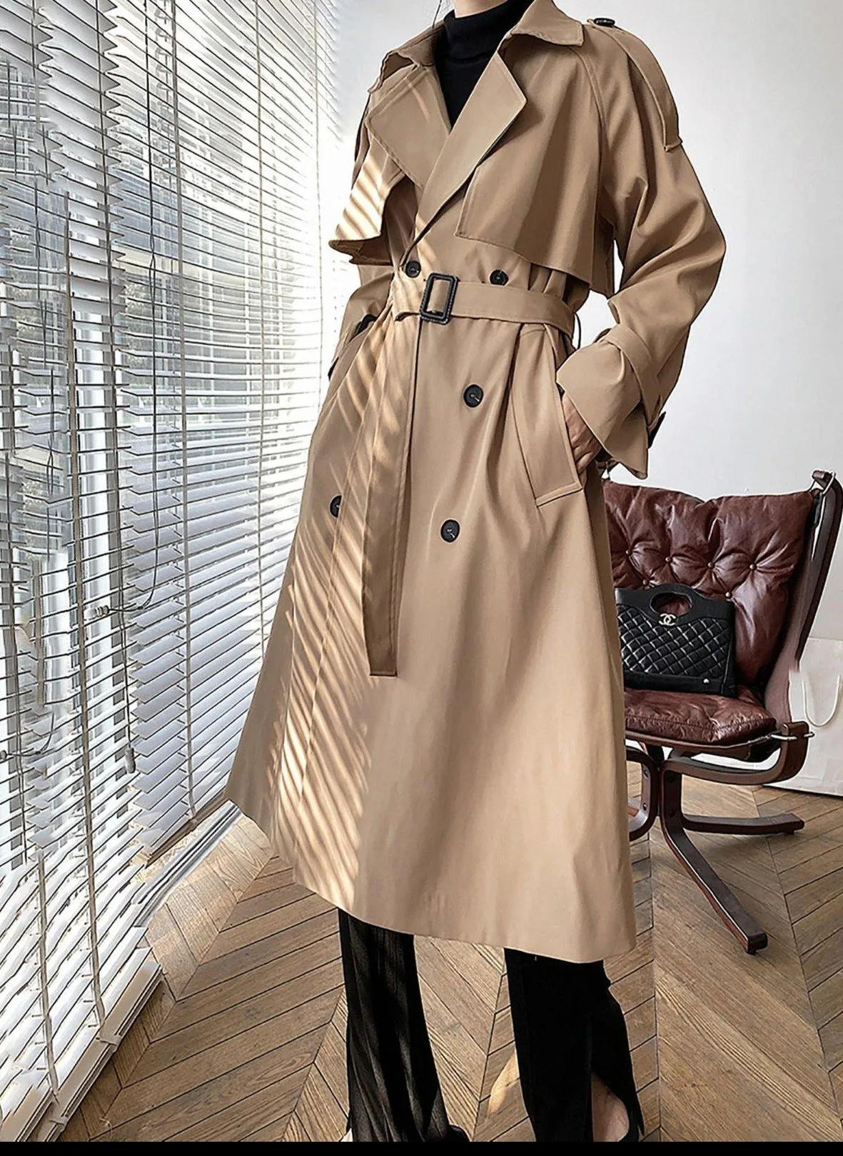 Sally Khaki Storm Flap Double Breasted Trench Coat