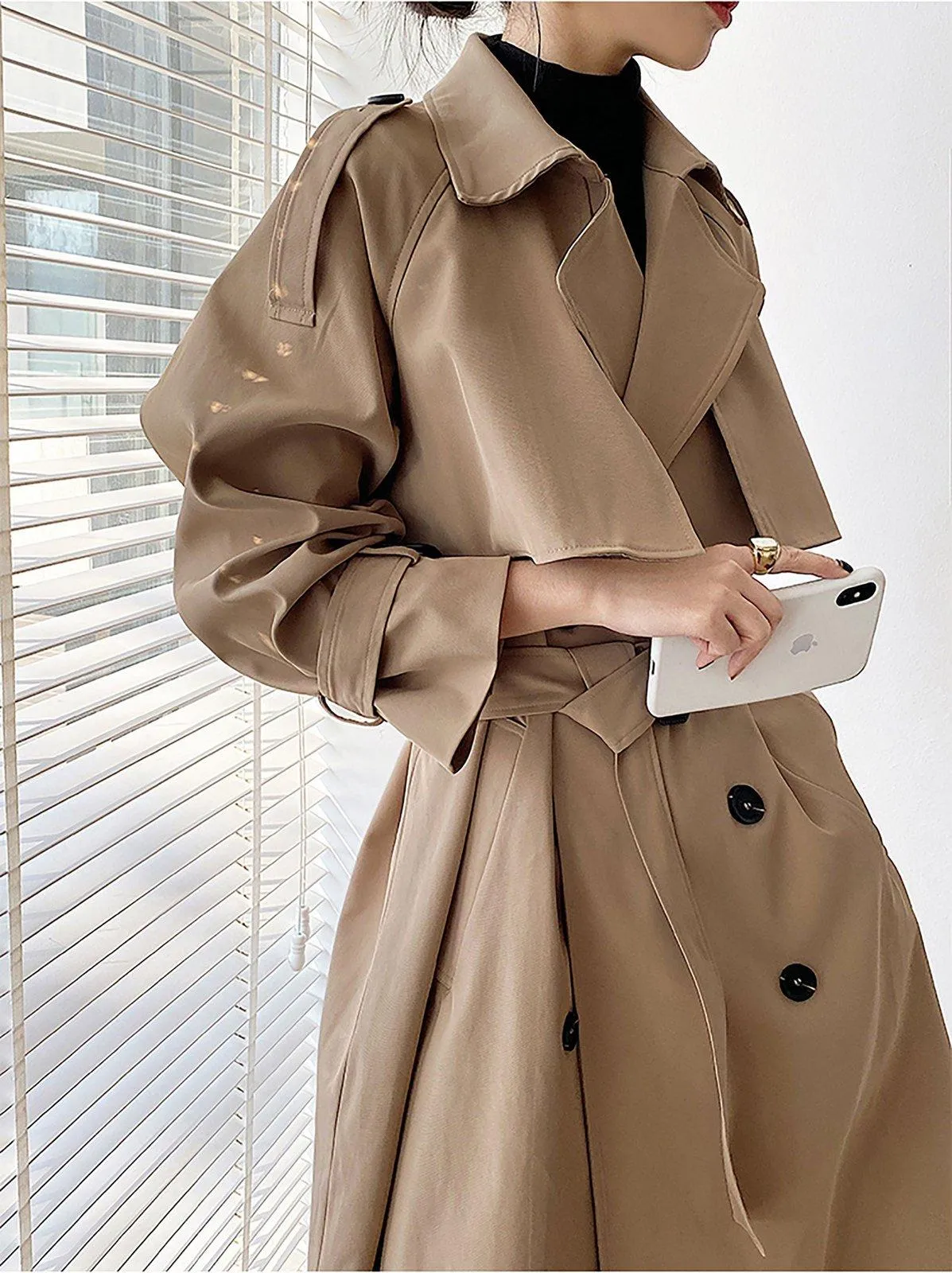 Sally Khaki Storm Flap Double Breasted Trench Coat