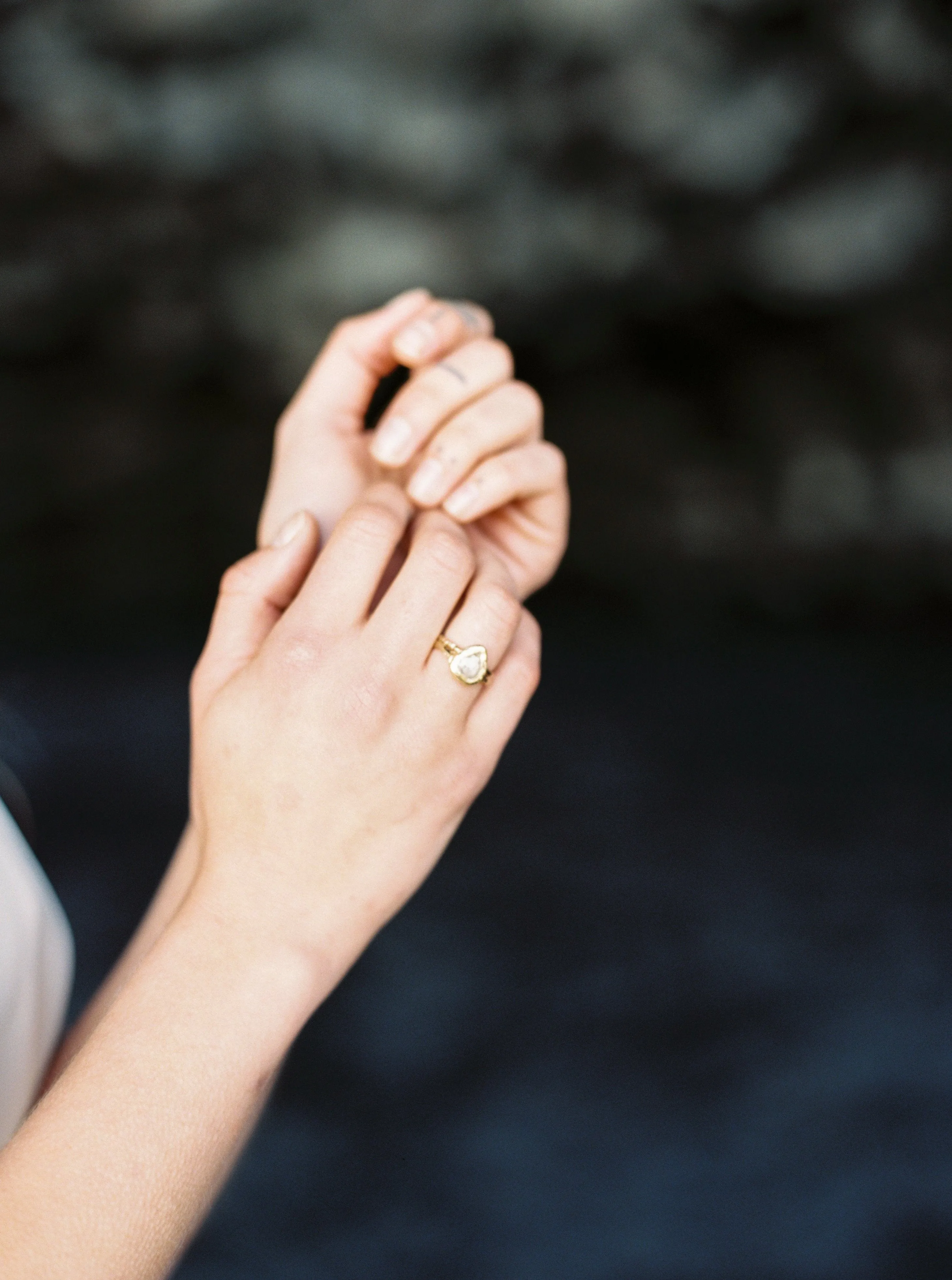 Silver Grey Rosecut Pear Diamond Engagement Ring in Reclaimed Yellow Gold - Unique Earthy Engagement Ring - Hand Carved ring by Anueva