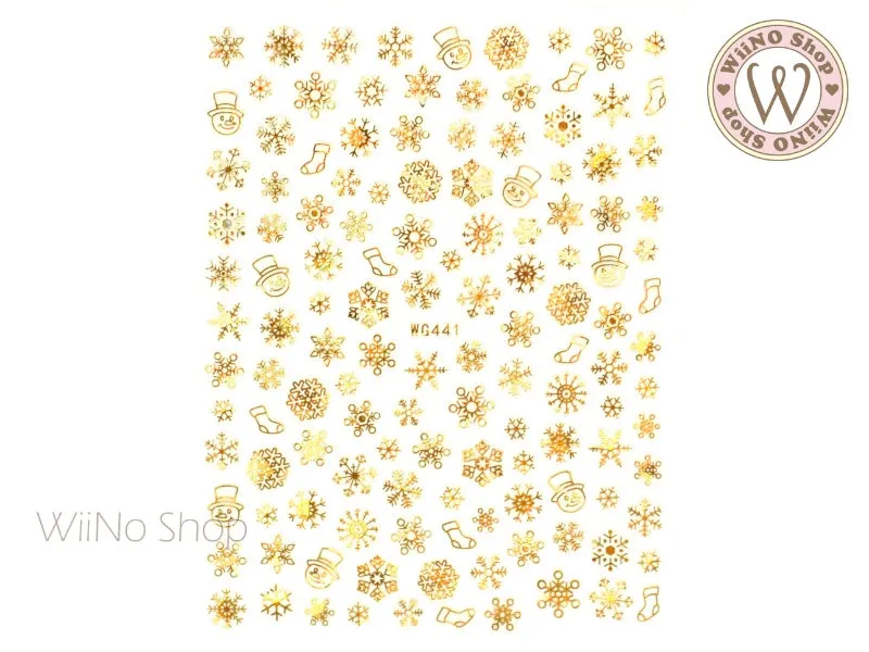 Snowman Snowflake Gold Holographic Adhesive Nail Art Sticker - 1 pc (WG441GH)