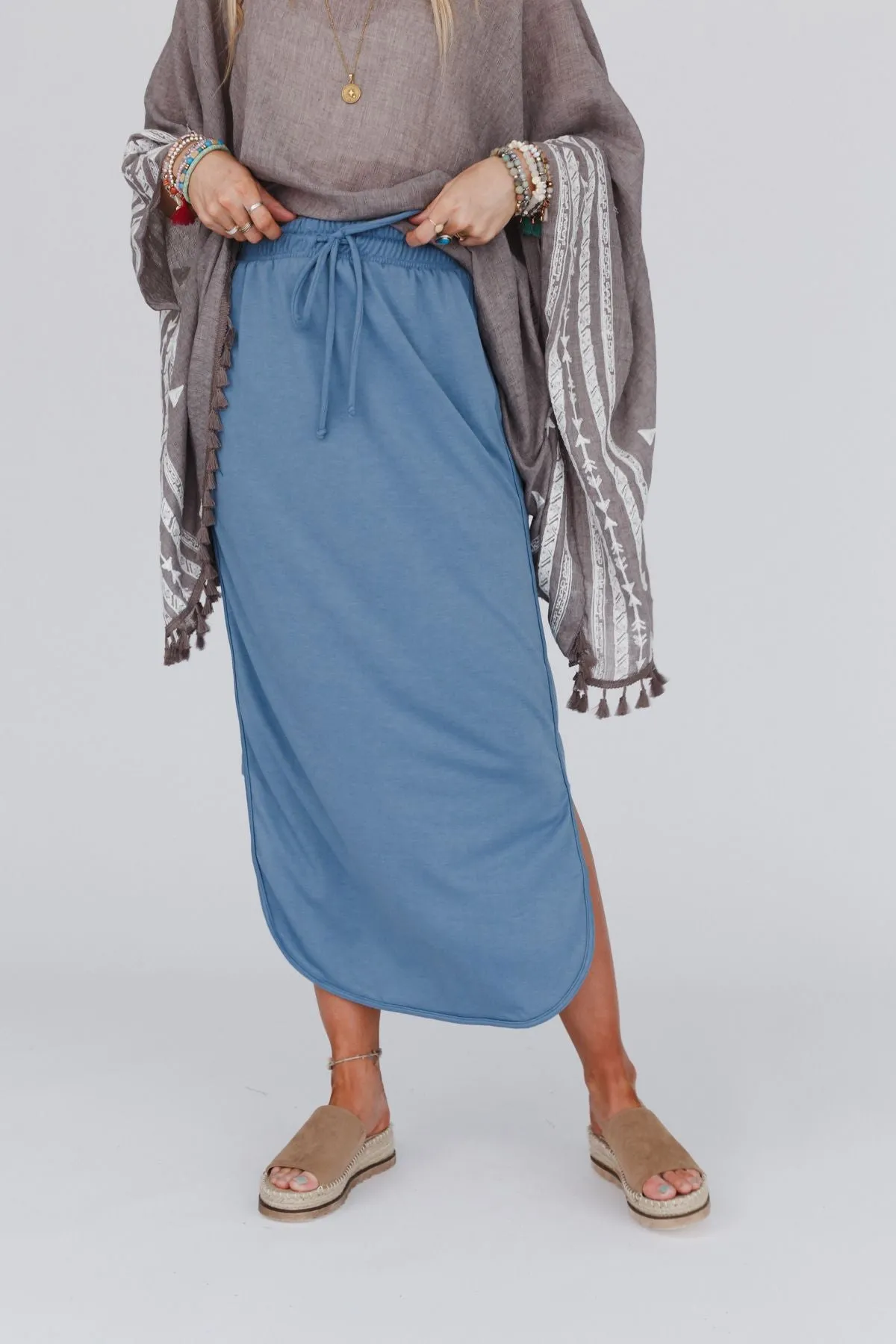 So Comfy Drawstring Maxi Skirt - Gunmetal