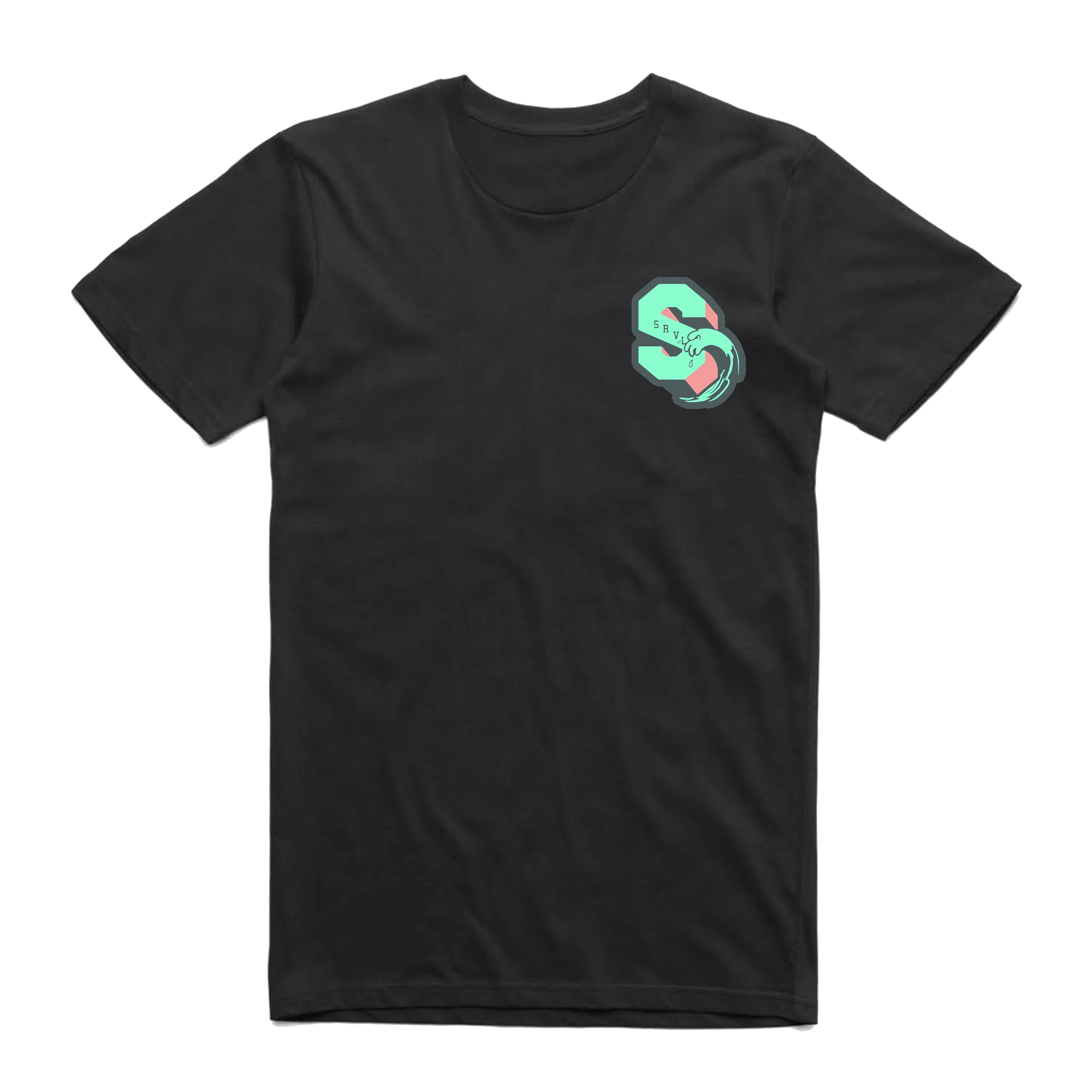 SRVL WAVE TEE BLK/GRN GLW