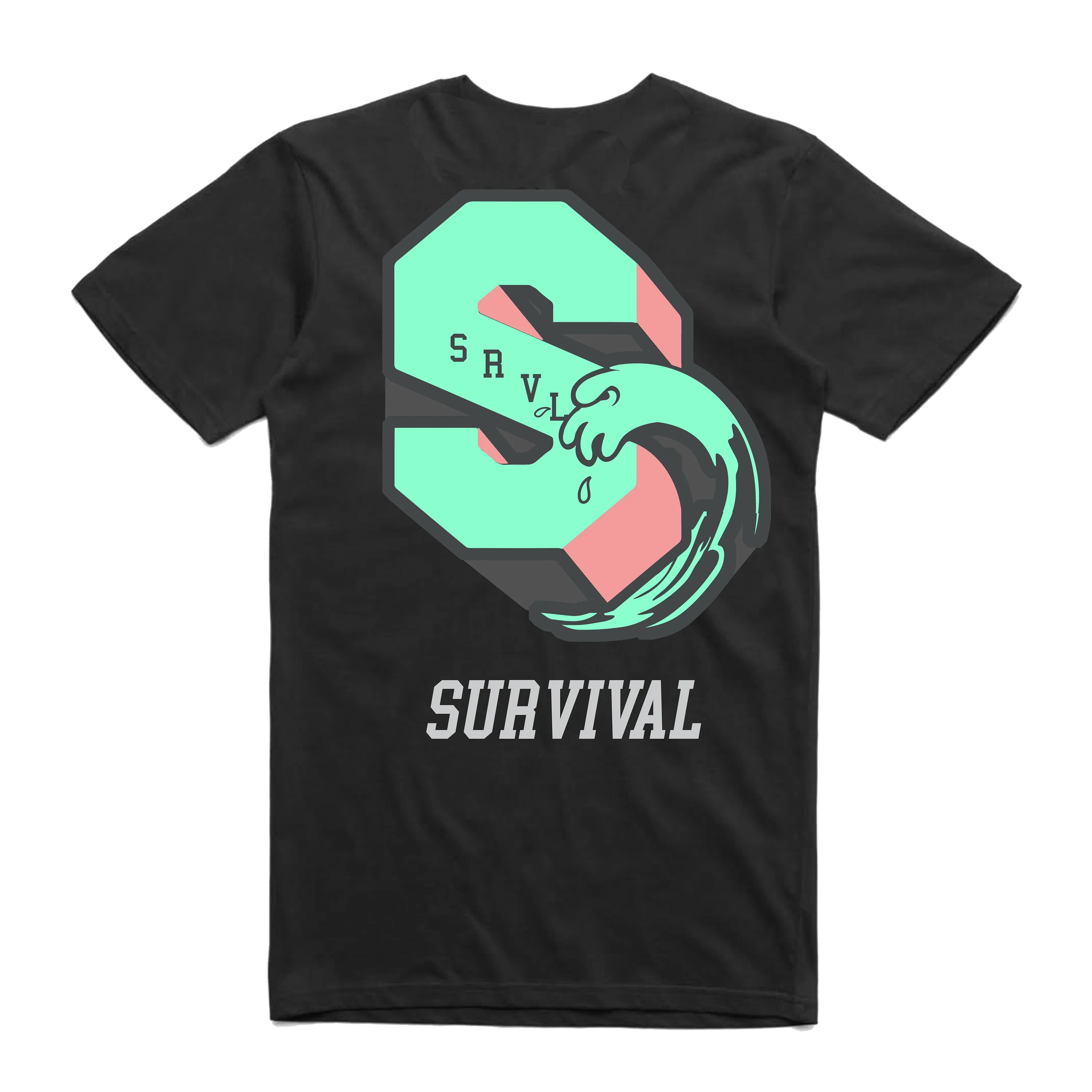 SRVL WAVE TEE BLK/GRN GLW