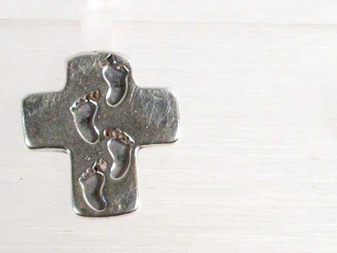 Sterling Silver cross from the Holy Land with footprints, Christmas gift for her