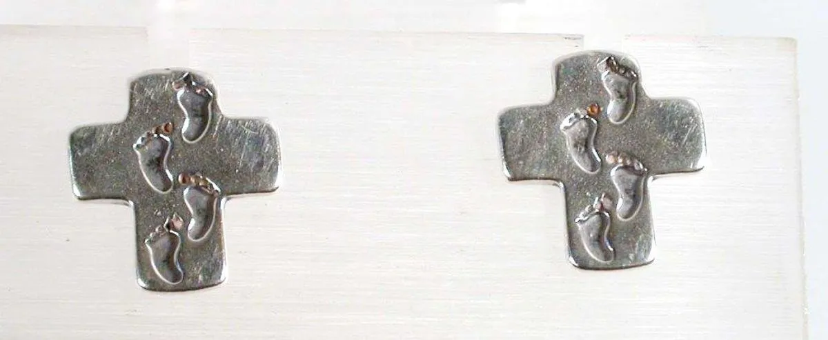 Sterling Silver cross from the Holy Land with footprints, Christmas gift for her