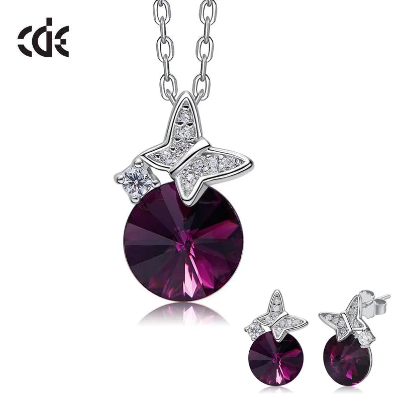 Sterling silver cute little butterflies burgundy set