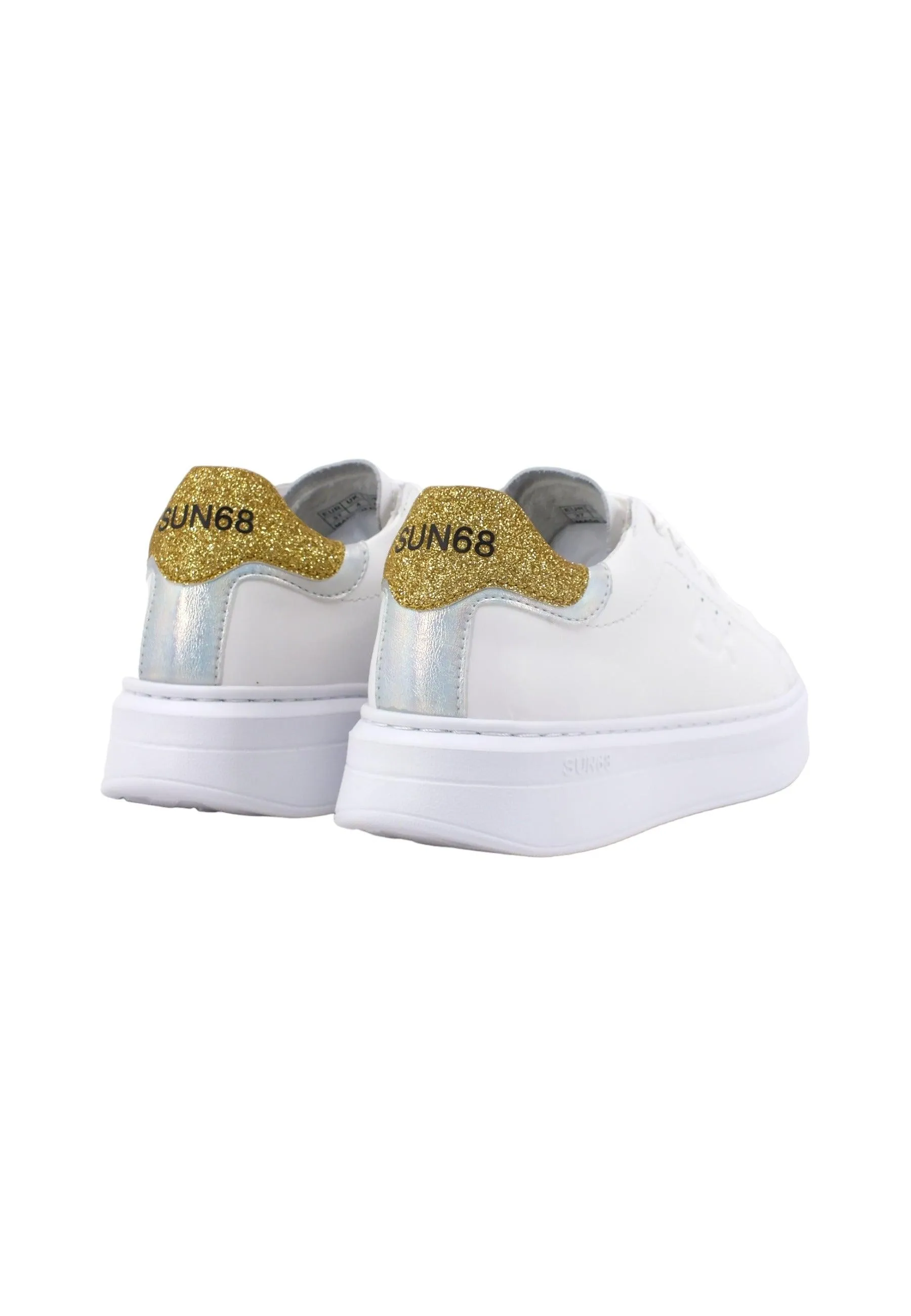 SUN68 Grace Leather Sneaker Donna Bianco Oro Z43225