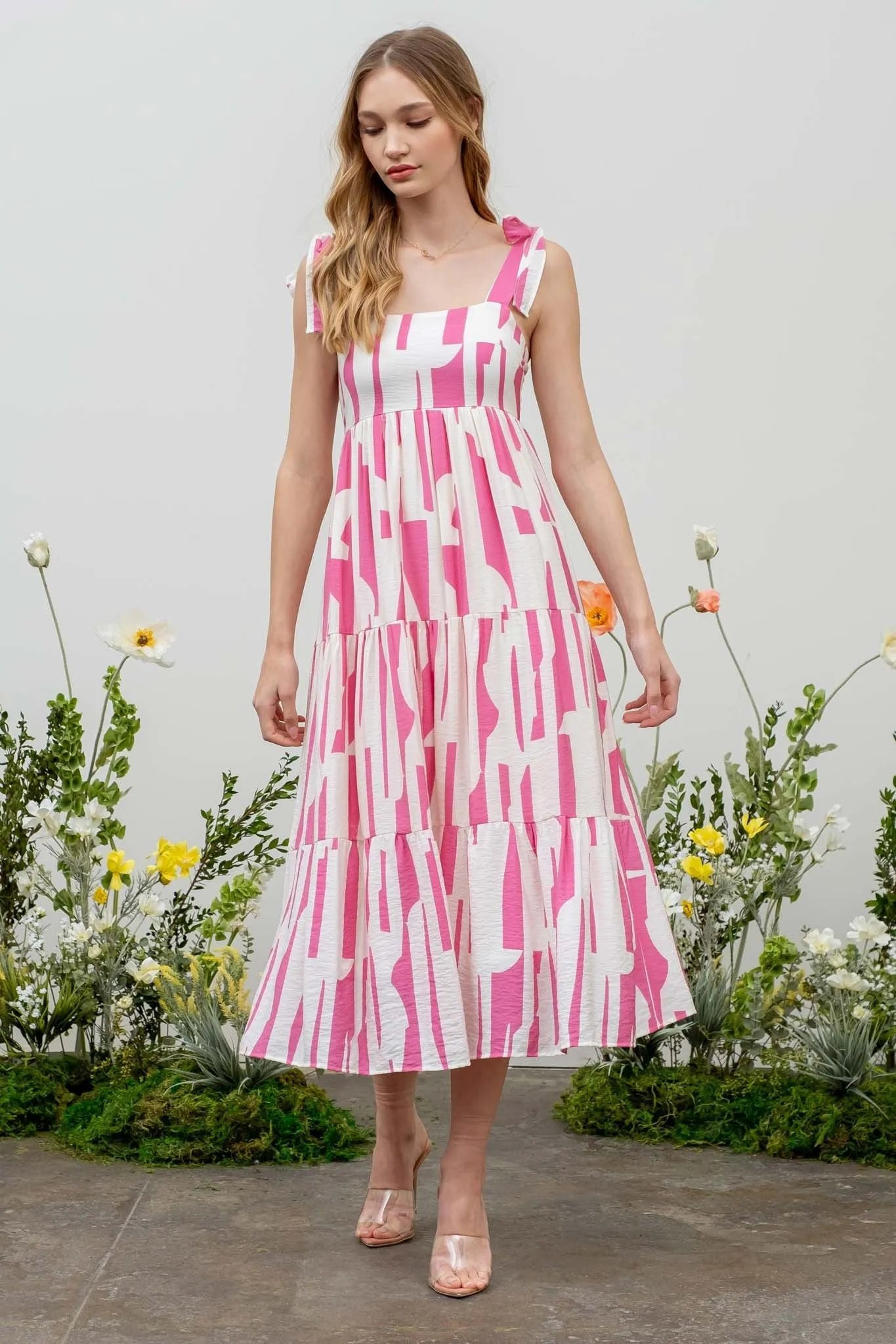 Treasured Times Tiered Abstract Print Midi Dress