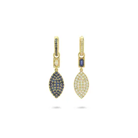 VERONICA BLUE SAPPHIRE AND DIAMOND MISMATCHED HOOP AND BLADE EARRINGS