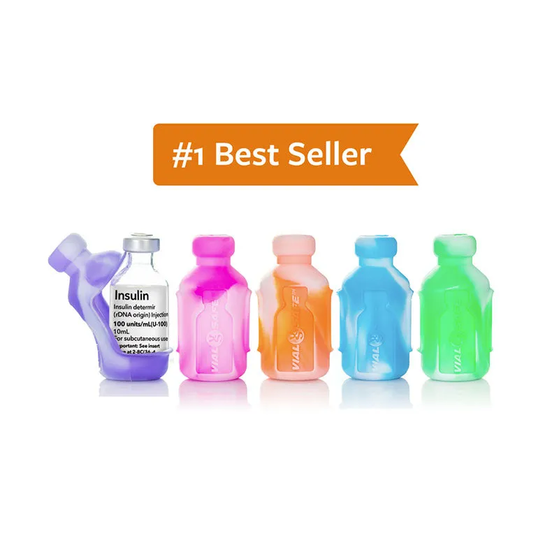 Vial Safe Insulin Vial Protector Case, Short 10mL Size, Tie Dye 5-Pack