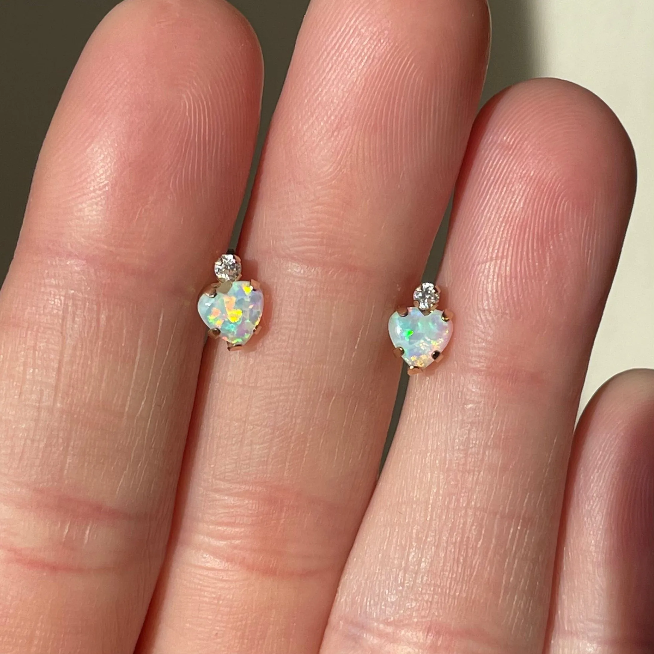 Vintage 10K Gold Opal Heart Stud Earrings