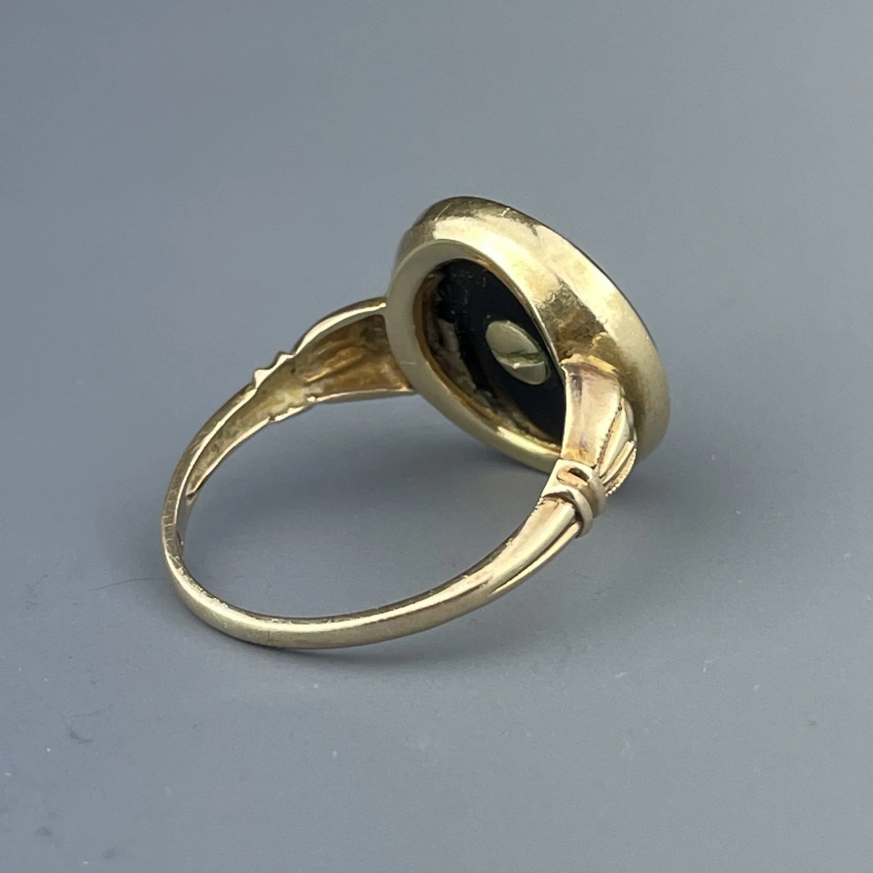 Vintage 14K Gold Onyx Enamel Masonic Star Ring, Sz 5 3/4