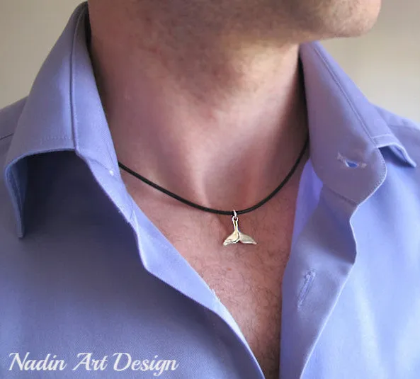 Whale Tail Pendant Cord Necklace for Men