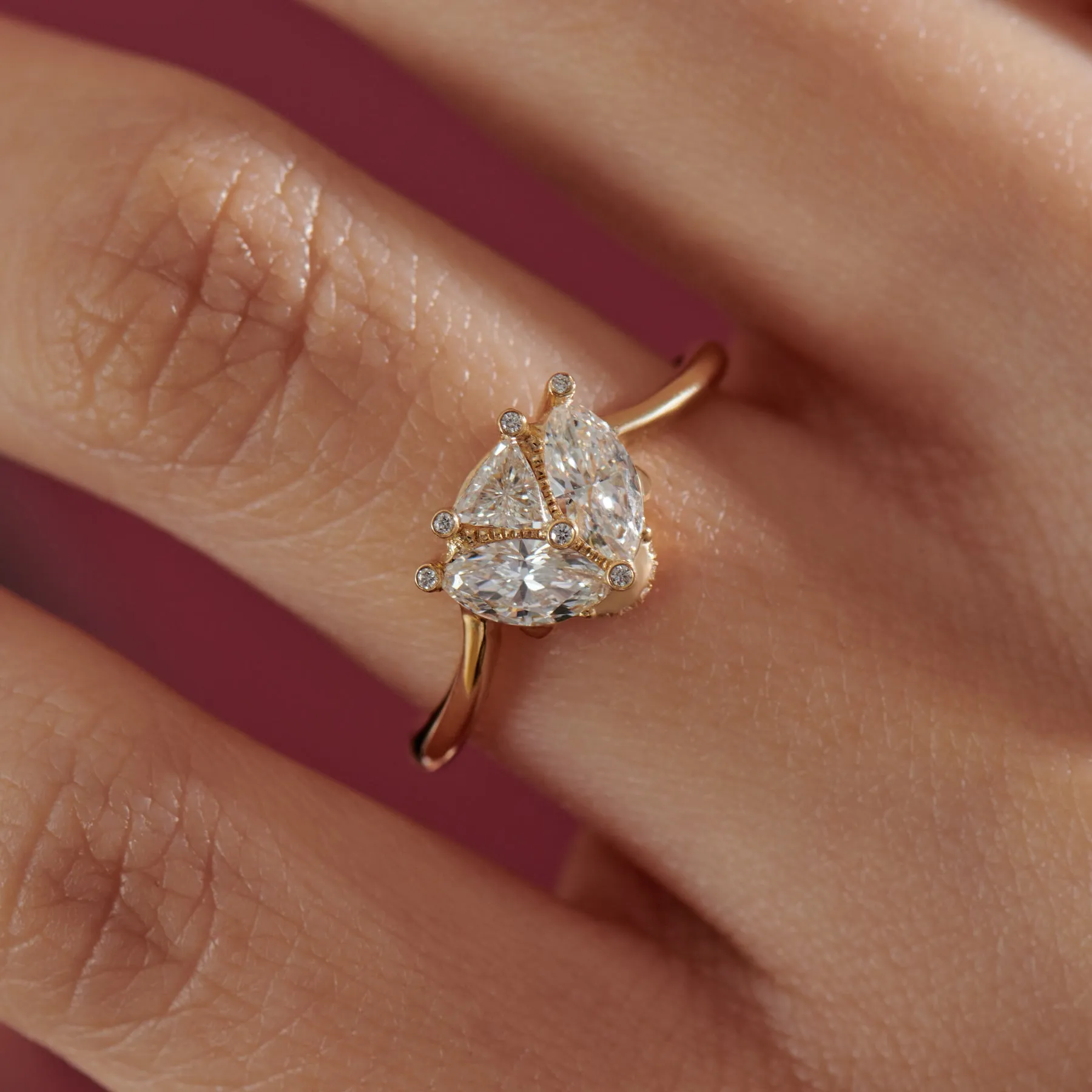 White Ladybug Triangle Marquise & Brilliant Diamond Engagement Ring