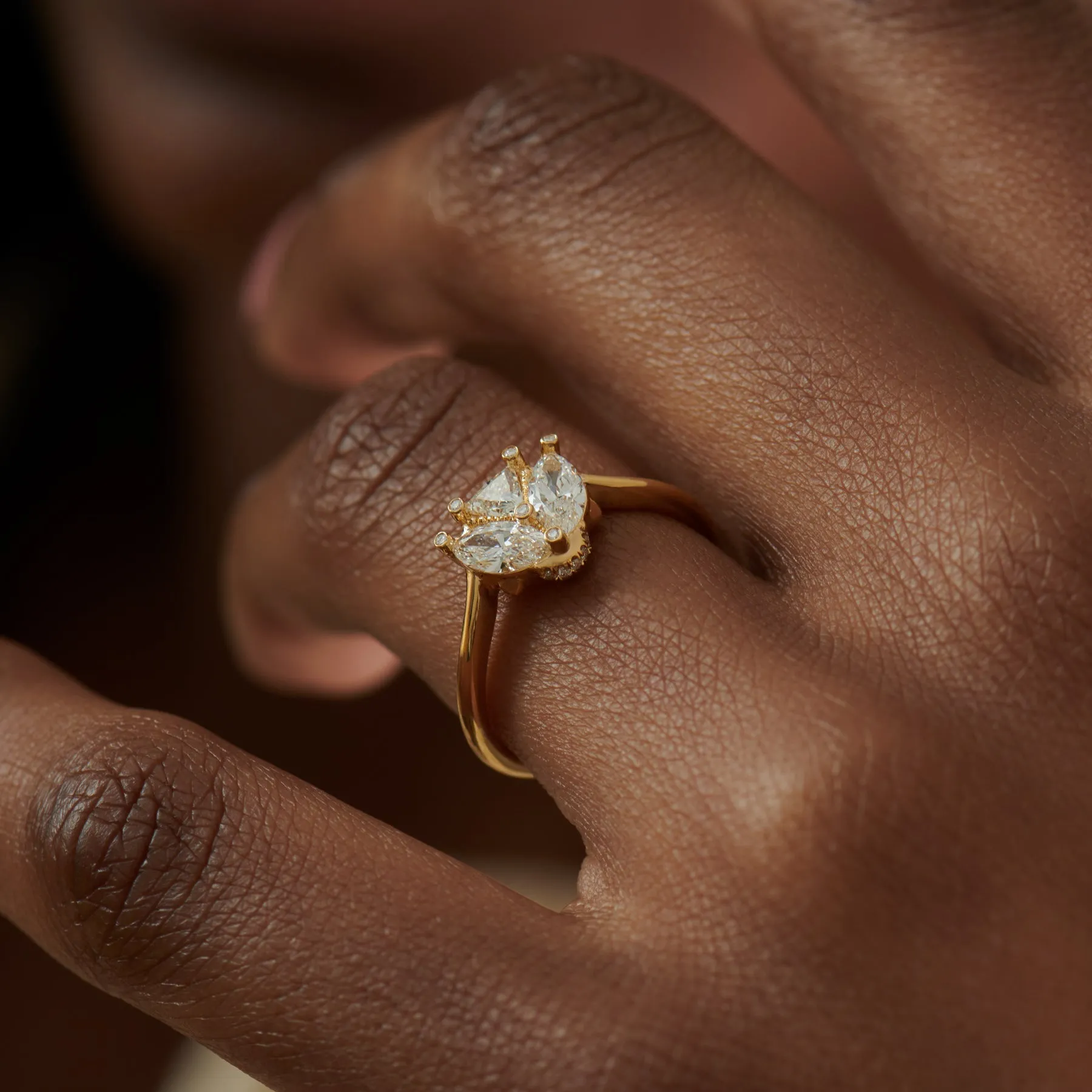 White Ladybug Triangle Marquise & Brilliant Diamond Engagement Ring