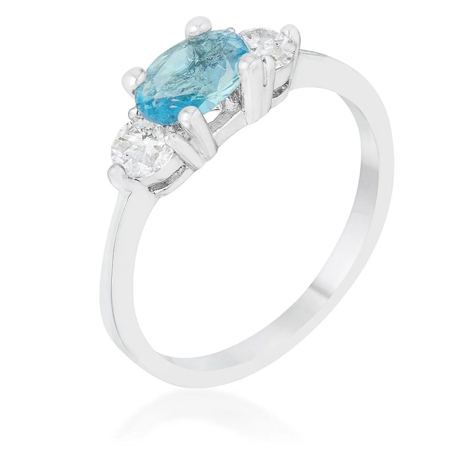 WildKlass 1.2ct Blue Topaz CZ Rhodium Plated Classic Oval Ring