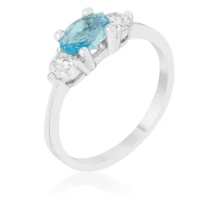 WildKlass 1.2ct Blue Topaz CZ Rhodium Plated Classic Oval Ring