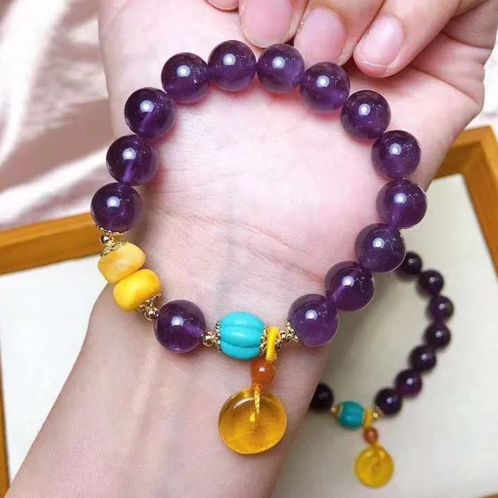 Women's Fashion Amethyst Beads Gemstone Bracelet