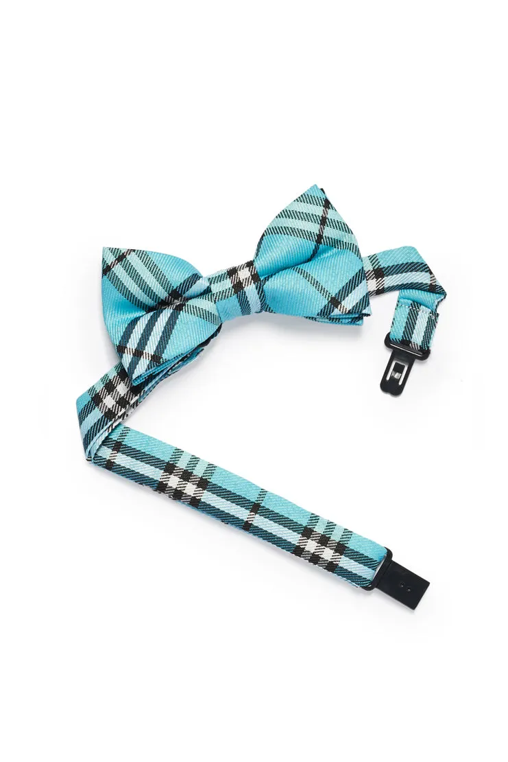 Young Boys Plaid Print Bow Tie - Blue